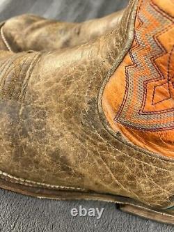 Anderson Bean Boots Mens 10.5 EE WIDE Distressed Bison Leather Square Toe Orange