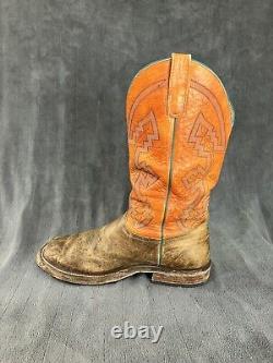 Anderson Bean Boots Mens 10.5 EE WIDE Distressed Bison Leather Square Toe Orange