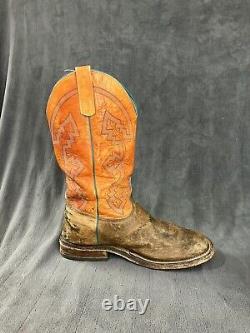 Anderson Bean Boots Mens 10.5 EE WIDE Distressed Bison Leather Square Toe Orange