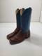 Anderson Bean S1116 Men's 10 EE Cowboy Boots Blue Brown Bison Leather Square Toe