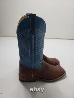 Anderson Bean S1116 Men's 10 EE Cowboy Boots Blue Brown Bison Leather Square Toe