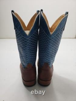 Anderson Bean S1116 Men's 10 EE Cowboy Boots Blue Brown Bison Leather Square Toe