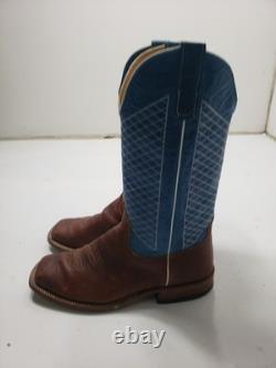 Anderson Bean S1116 Men's 10 EE Cowboy Boots Blue Brown Bison Leather Square Toe