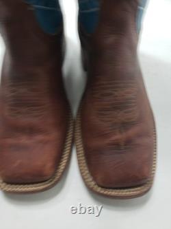 Anderson Bean S1116 Men's 10 EE Cowboy Boots Blue Brown Bison Leather Square Toe