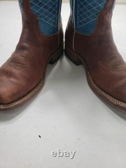 Anderson Bean S1116 Men's 10 EE Cowboy Boots Blue Brown Bison Leather Square Toe