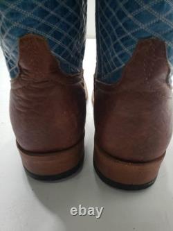 Anderson Bean S1116 Men's 10 EE Cowboy Boots Blue Brown Bison Leather Square Toe