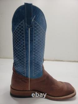 Anderson Bean S1116 Men's 10 EE Cowboy Boots Blue Brown Bison Leather Square Toe