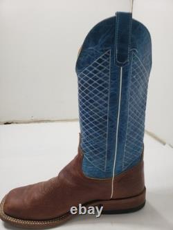 Anderson Bean S1116 Men's 10 EE Cowboy Boots Blue Brown Bison Leather Square Toe