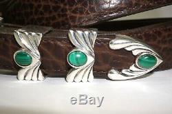 Andreas Beckmann Sterling Silver. 925 Malachite Buckle Set Chacon Bison Belt 38