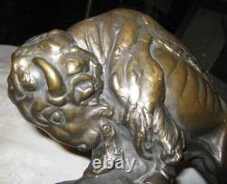 Antique 1915 Armor Bronze Jk Krupka Buffalo Bison Art Statue Sculpture Bookends