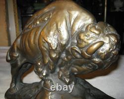 Antique 1915 Armor Bronze Jk Krupka Buffalo Bison Art Statue Sculpture Bookends