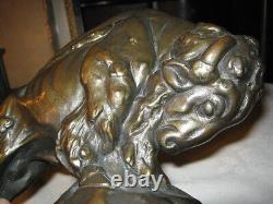 Antique 1915 Armor Bronze Jk Krupka Buffalo Bison Art Statue Sculpture Bookends