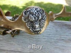 Antique Bronze Buffalo Head North And Judd Cowboy Cowgirl Horse Spurs Bison