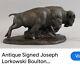 Antique Bronze Sculpture Joseph Lorkowski Boulton Western Bison Signed Numbered