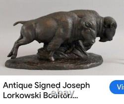 Antique Bronze Sculpture Joseph Lorkowski Boulton Western Bison Signed Numbered