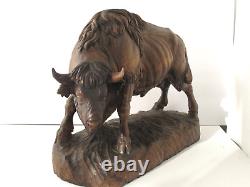 Antique Carved Wood American Buffalo Bison Full Body Sculpture
