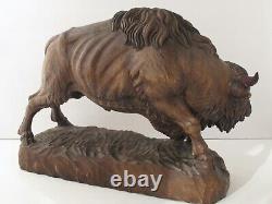 Antique Carved Wood American Buffalo Bison Full Body Sculpture