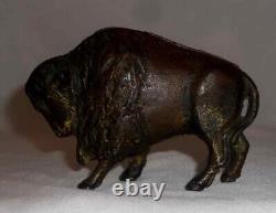 Antique Cast Iron Gold Painted Still Penny Bank Buffalo Bison by A. C. Williams