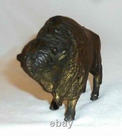 Antique Cast Iron Gold Painted Still Penny Bank Buffalo Bison by A. C. Williams