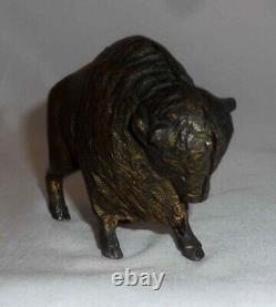 Antique Cast Iron Gold Painted Still Penny Bank Buffalo Bison by A. C. Williams