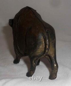 Antique Cast Iron Gold Painted Still Penny Bank Buffalo Bison by A. C. Williams