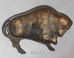 Antique Cast Iron Gold Painted Still Penny Bank Buffalo Bison by A. C. Williams