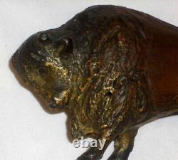 Antique Cast Iron Gold Painted Still Penny Bank Buffalo Bison by A. C. Williams