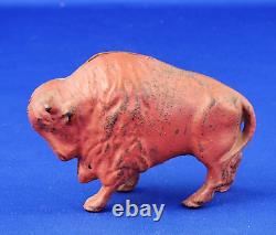 Antique Cast Iron Red Buffalo Bison Still Coin Penny Bank