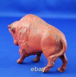 Antique Cast Iron Red Buffalo Bison Still Coin Penny Bank