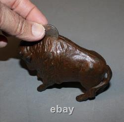 Antique Cast Iron Still Coin Buffalo Bison Bank