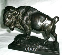 Antique Herrzl Bronze Clad Buffalo Bison Art Statue Sculpture Huge Sized Bookend