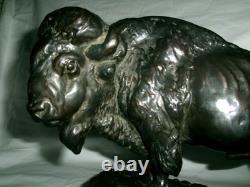 Antique Herrzl Bronze Clad Buffalo Bison Art Statue Sculpture Huge Sized Bookend