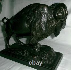 Antique Herrzl Bronze Clad Buffalo Bison Art Statue Sculpture Huge Sized Bookend