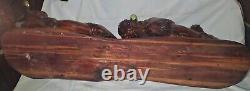 Antique Signed American Western Indian Bison Buffalo Wood Carving Art Sculpture