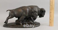 Antique Signed Joseph Lorkowski Boulton Western American Bronze Bison Sculpture