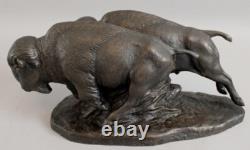 Antique Signed Joseph Lorkowski Boulton Western American Bronze Bison Sculpture