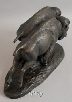Antique Signed Joseph Lorkowski Boulton Western American Bronze Bison Sculpture