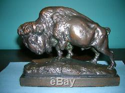 Antique bison buffalo single bookend Pompeian Bronze clad Paul Herzel exc. Shape