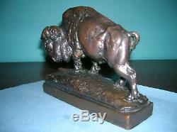 Antique bison buffalo single bookend Pompeian Bronze clad Paul Herzel exc. Shape
