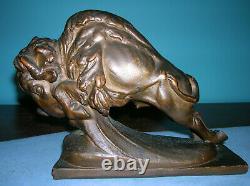 Antique buffalo bison Western bookends KBW Kathodian Bronze clad, 1915, 7 lbs