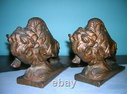 Antique buffalo bison Western bookends KBW Kathodian Bronze clad, 1915, 7 lbs