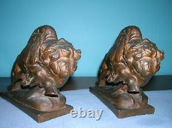 Antique buffalo bison Western bookends KBW Kathodian Bronze clad, 1915, 7 lbs