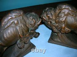 Antique buffalo bison Western bookends KBW Kathodian Bronze clad, 1915, 7 lbs