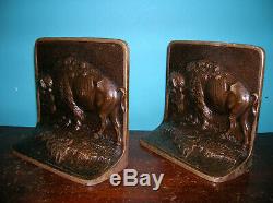 Antique buffalo bison Western bookends solid bronze by Judd, exc. Condition