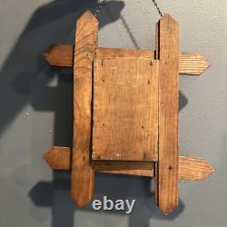 Antique c. 1920's Arts & Crafts Wood Match Holder Painted Folk Art Buffalo Bison