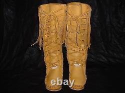 Any Size Buffalo Women's Knee High Moccasins Gold indian Leather Bison Hide