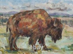 Art Original Oil Painting RM Mortensen Landscape Buffalo Bison Yellowstone