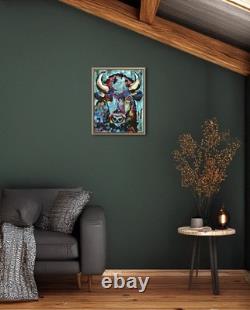 Atherton 11x14 Original Abstract Bison Acrylic Painting Cyan Buffalo signed