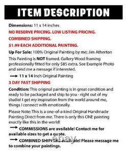 Atherton 11x14 Original Abstract Bison Acrylic Painting Cyan Buffalo signed