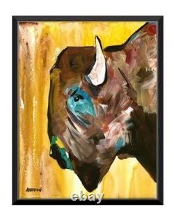 Atherton 11x14 Original Abstract Bison Painting Buffalo on yellow signed